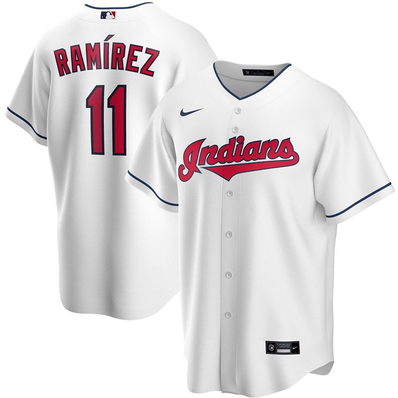 2020 MLB Men Cleveland Indians #11 Jose Ramirez Nike White Home 2020 Replica Player Jersey 1->chicago white sox->MLB Jersey